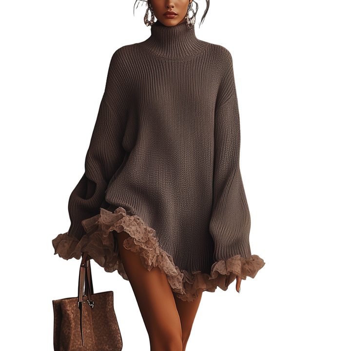 Alexandra - Swetrowa sukienka z falbanami — miękka, ciepła i romantyczna.